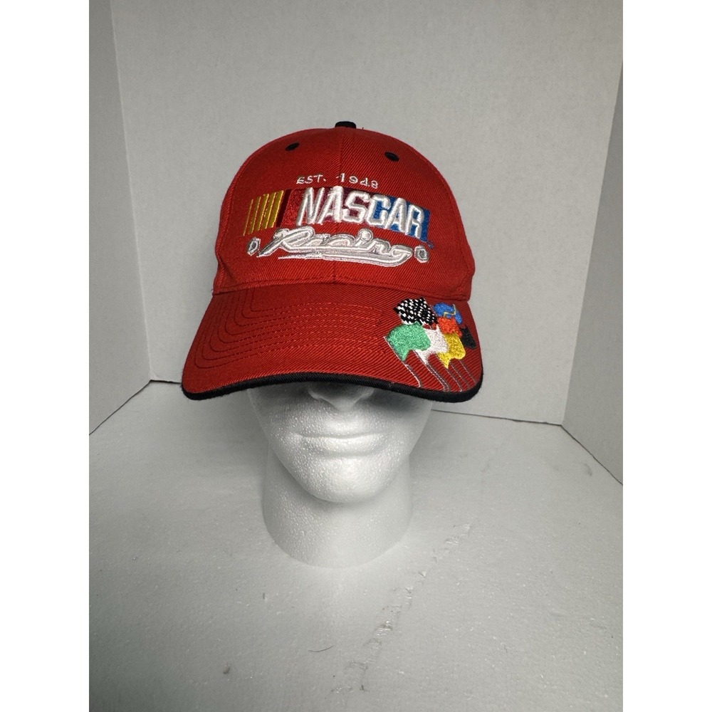 NASCAR Racing Est. 1948 Red‎ with Flags Design Hat ~ One Size Fits Most
